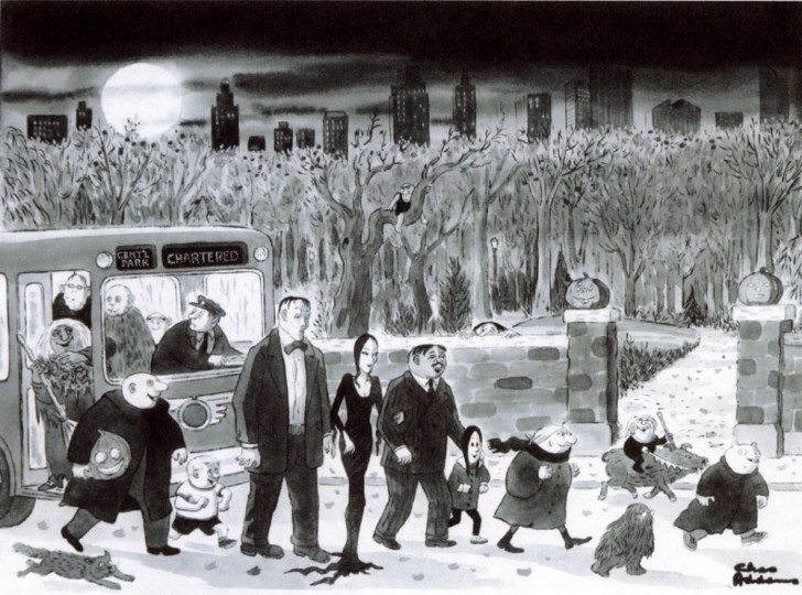 การ์ตูน The Addams Family ใน The New Yorker ช่วงปีค.ศ. 1938 (พ.ศ. 2481) วาดโดย Charles Addams