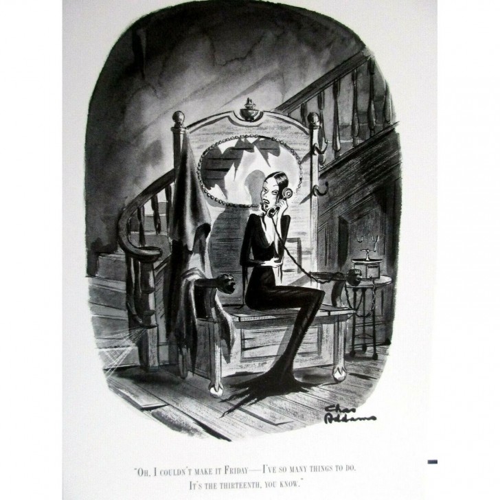 Morticia Addams จากการ์ตูน The Addams Family ในปีค.ศ. 1938 (พ.ศ. 2481)